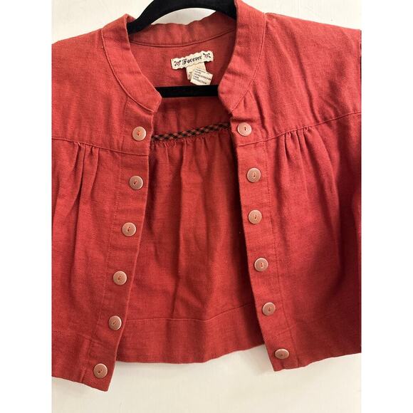 Vintage Rust Red Cropped Linen Button‎ Blouse Cottagecore Boho Y2K Festival Top - Picture 3 of 5